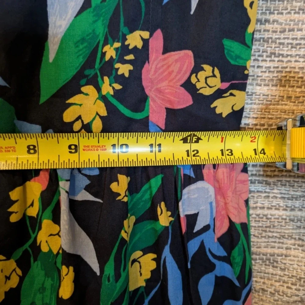 J. Crew Black Floral Midi Dress with Pink & Green Print
